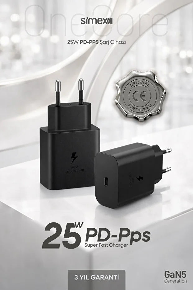 Samsung Bütün Serileri Uyumlu - 25W USB-C Süper Hızlı Şarj Aleti Cihazı Adaptörü