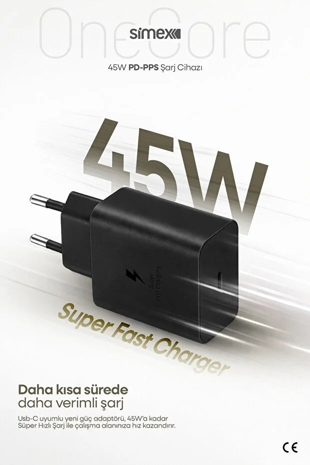 Samsung S22-S23-S24-S25-S26 Ultra Serileri Uyumlu - 45W USB-C Süper Hızlı Şarj Adaptörü