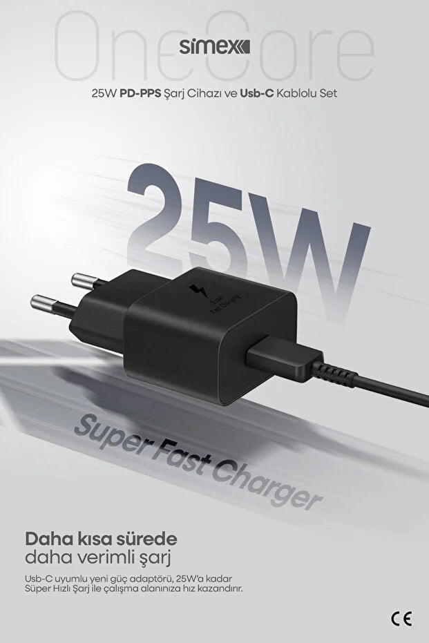 Samsung Bütün Serileri Uyumlu - 25W USB-C Süper Hızlı Şarj Aleti