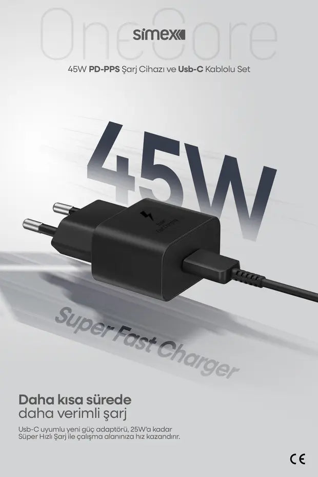 Samsung S22-S23-S24-S25-S26 Uyumlu 45W USB-C Şarj Seti Aleti Cihazı Adaptörü 5A Kablo