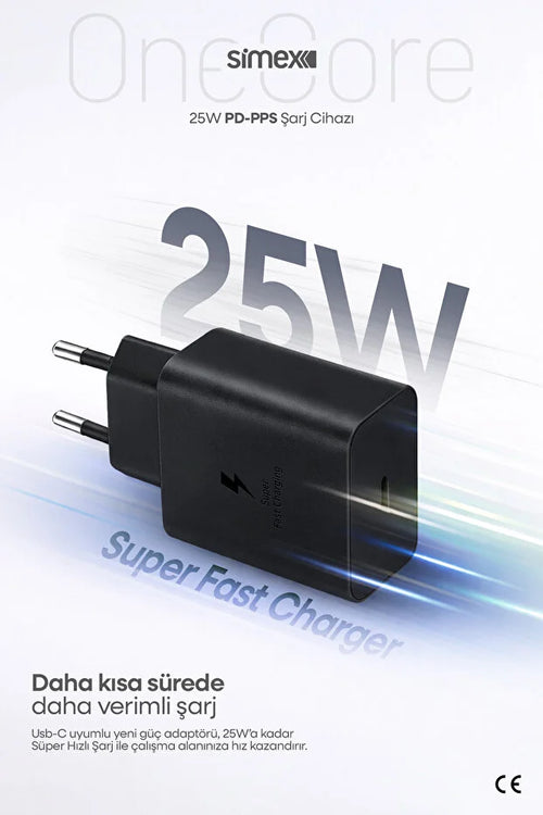 Samsung Bütün Serileri Uyumlu - 25W USB-C Süper Hızlı Şarj Aleti Cihazı Adaptörü