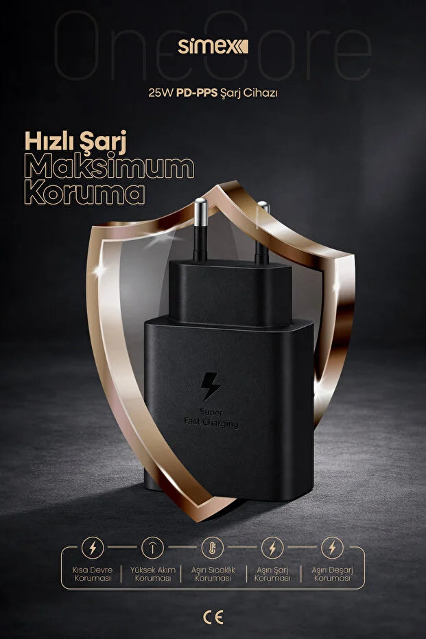 Samsung Bütün Serileri Uyumlu - 25W USB-C Süper Hızlı Şarj Aleti Cihazı Adaptörü