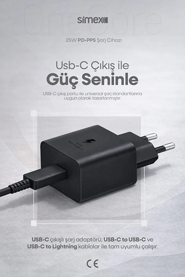 Samsung Bütün Serileri Uyumlu - 25W USB-C Süper Hızlı Şarj Aleti Cihazı Adaptörü