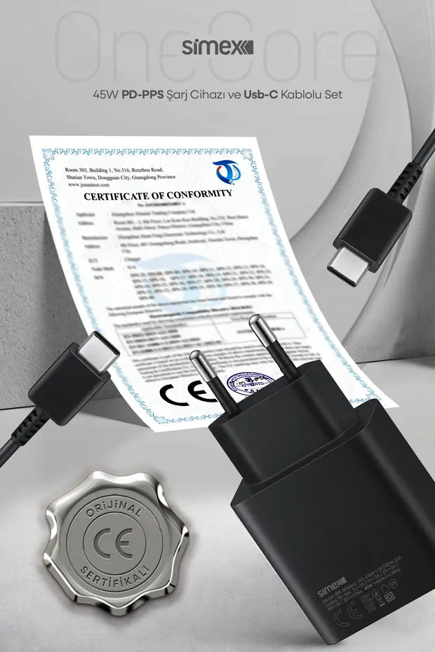Samsung S22-S23-S24-S25-S26 Uyumlu 45W USB-C Şarj Seti Aleti Cihazı Adaptörü 5A Kablo