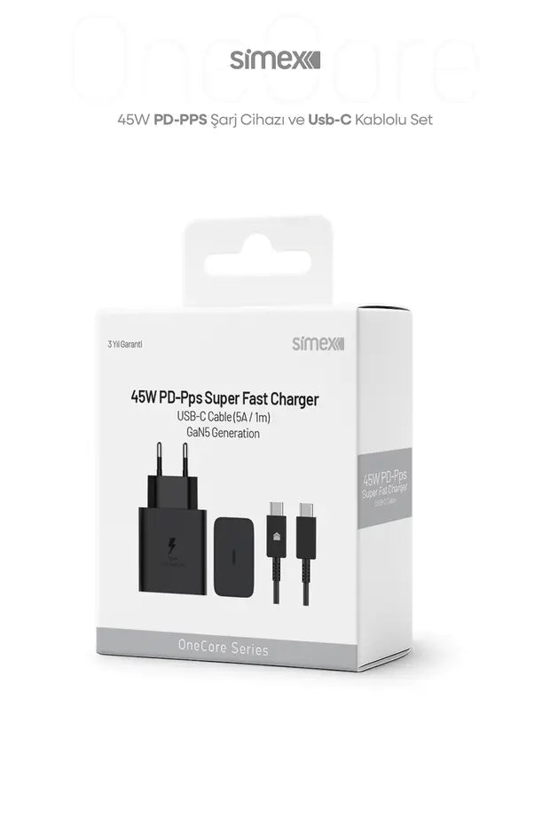 Samsung S22-S23-S24-S25-S26 Uyumlu 45W USB-C Şarj Seti Aleti Cihazı Adaptörü 5A Kablo