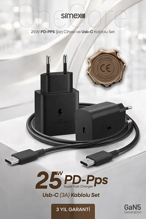 Samsung Bütün Serileri Uyumlu - 25W USB-C Süper Hızlı Şarj Aleti