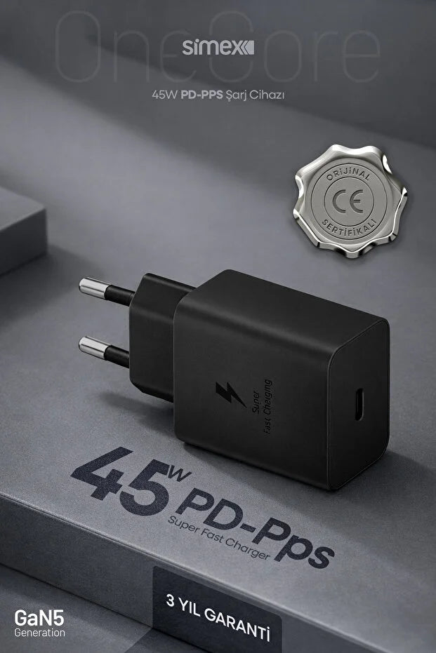 Samsung S22-S23-S24-S25-S26 Ultra Serileri Uyumlu - 45W USB-C Süper Hızlı Şarj Adaptörü